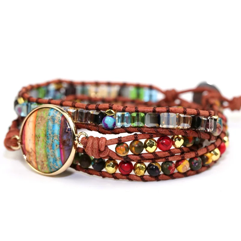 

7 Chakra Yoga Energy Spiritual Romantic Natural Stone Geometric Multilayer Bracelet Rice Bead Crystal Mixed Woven Bracelet