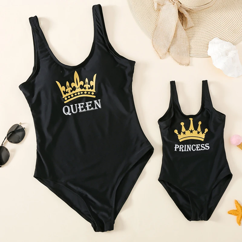 Летняя семейная купальная одежда купальник с принтом для мамы и дочки купальные