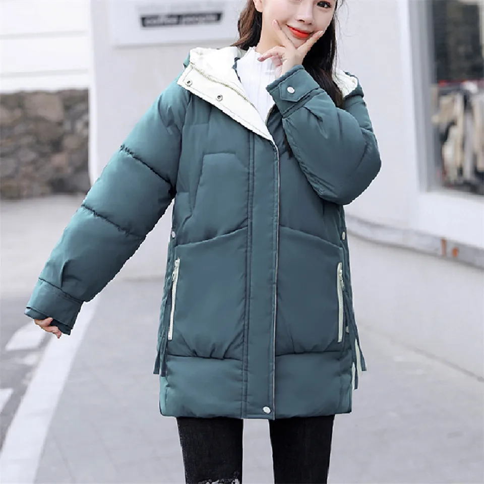 

Зимняя Свободная Женская куртка с хлопковой подкладкой, повседневные толстые теплые куртки, женские пальто, Модная парка с капюшоном, женск...