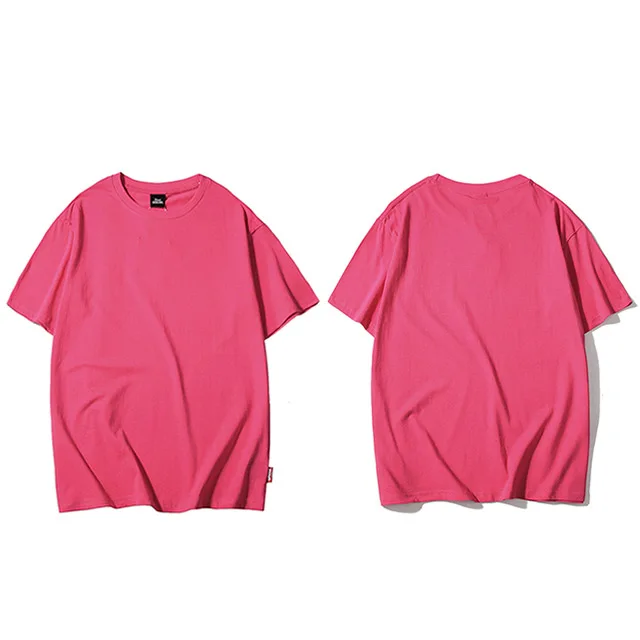 A188001 Fuchsia Простая футболка в стиле Харадзюку, лето, хип-хоп футболка, 100 хлопок, мужские зеленые футболки, уличная одежда, Повседневные базовые топы, футболки с коротким рукавом - Цвет: A188001 Fuchsia