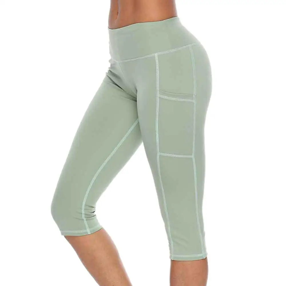 

Summer Pants Women Side Pockets High Waist Elastic Breathable Yoga Sport Running Skinny Shorts Pants women Shorts 2021