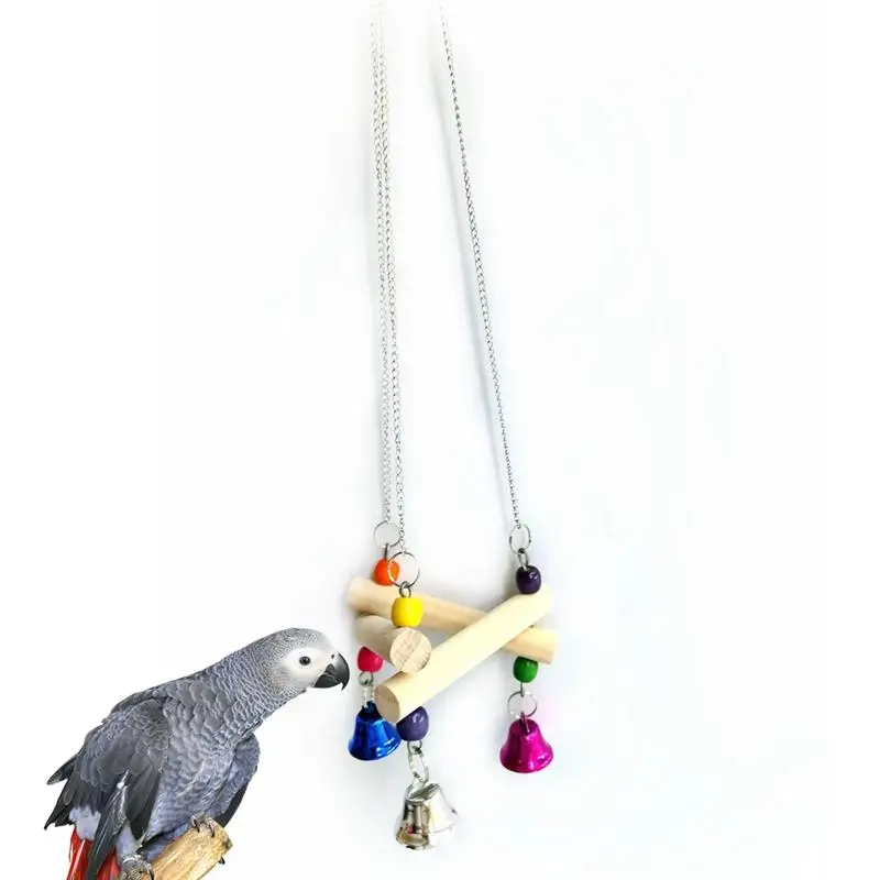 

Wooden Bird Toy Funny Parrot Swing Toy With Bell Interactive Bead Bird Swing Perch Wood Pet Swing Birds Supplies Random color