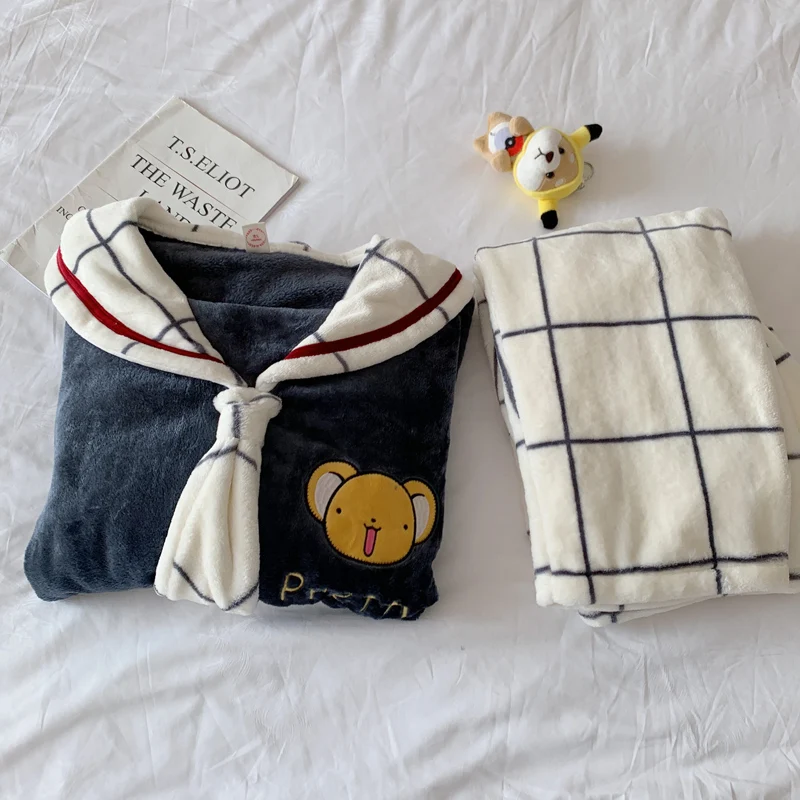 

Japan Anime Card Captor Sakura Pajamas Fall Winter Sleepwear For Women Girls Sailor Collar Flannel Pijama Party Costume Pyjama