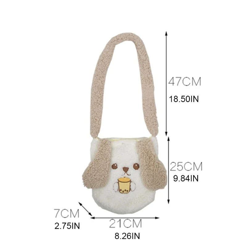 

Women Lamb Like Fabrics Shoulder Bag Cartoon Plush Crossbody Purse with Big Ear 066F