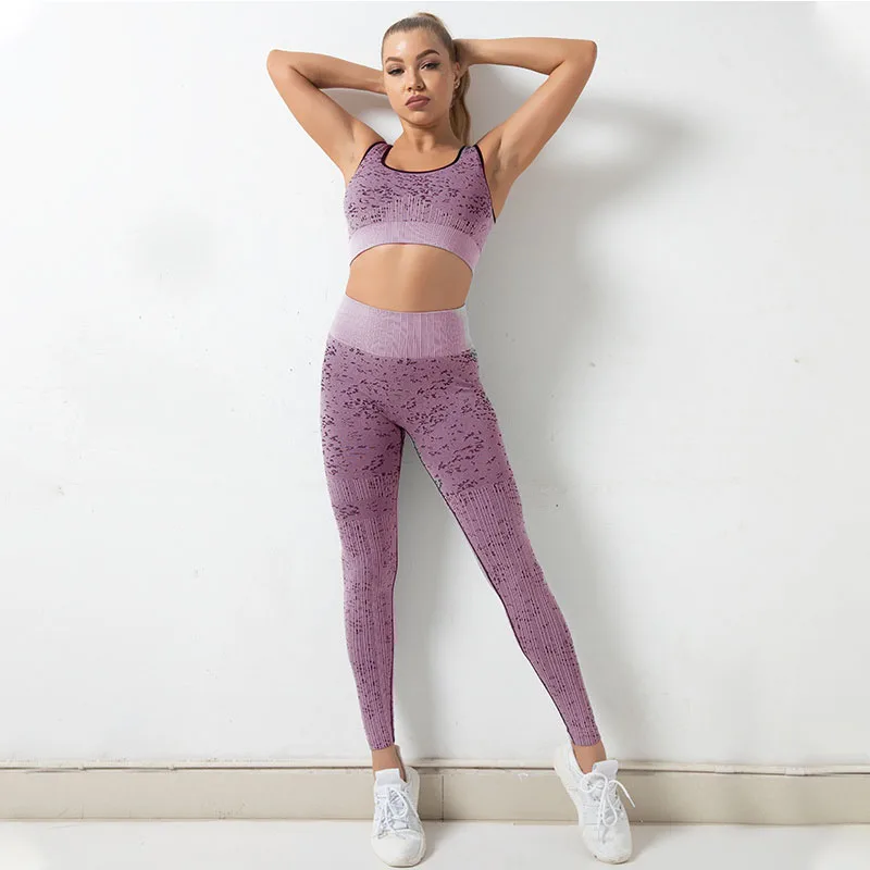 

Seamless 2Pcs Women Clothes Sports Sets High Impact Bra Push Up Tight Leggings Fitness Jogging Athletic Slim Fit Gym Set