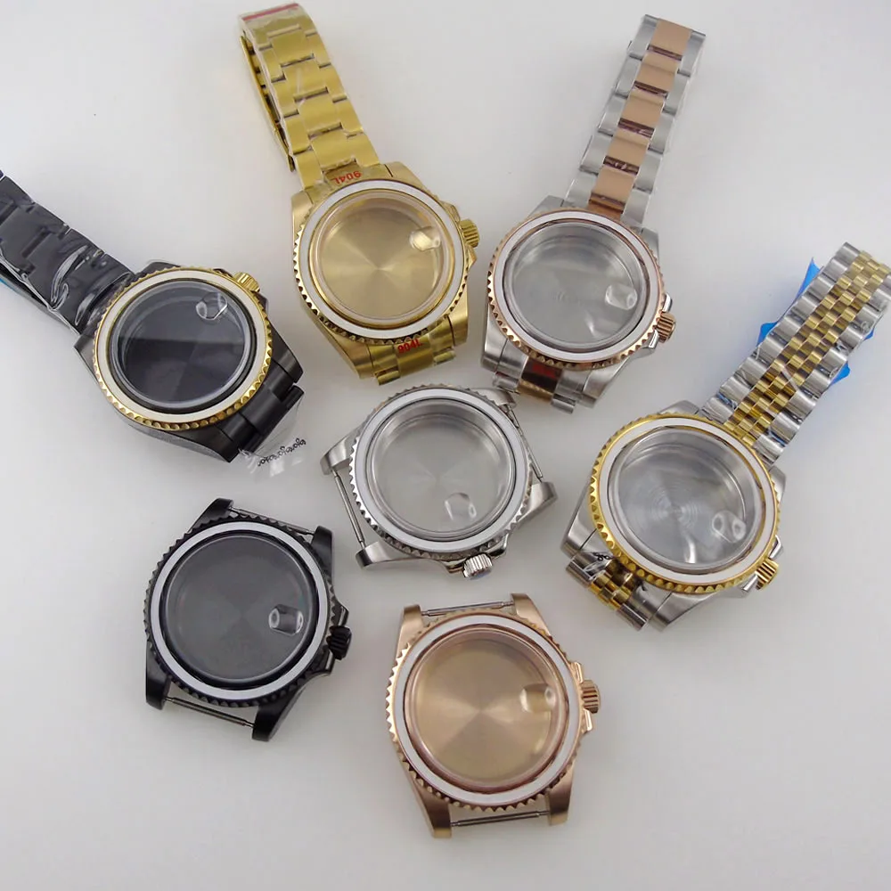 

40MM Two Tone Gold Coated Watch Case fit NH35A ETA 2836 MIYOTA 8215 821A MINGZHU 3804 Jubilee Strap Glass Back