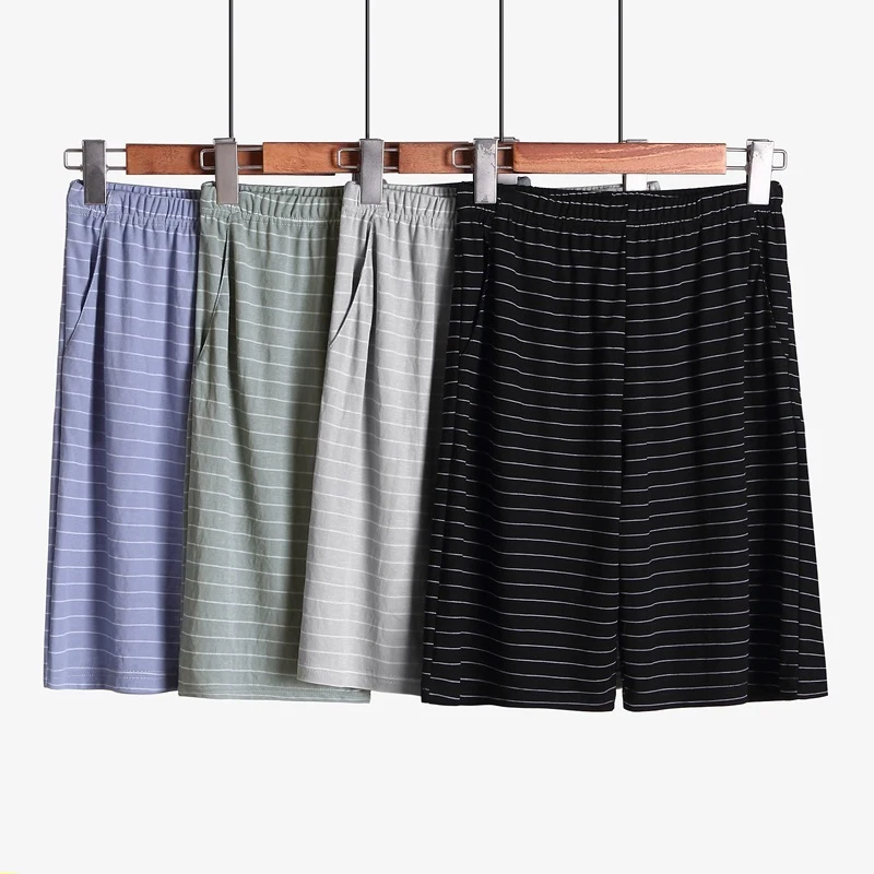 Plus Size Men Summer Striped Sleeping Shorts Elastic Mens Sleepwear Casual Sleep Pants Loose Comfortable Sleep Bottoms Homewear