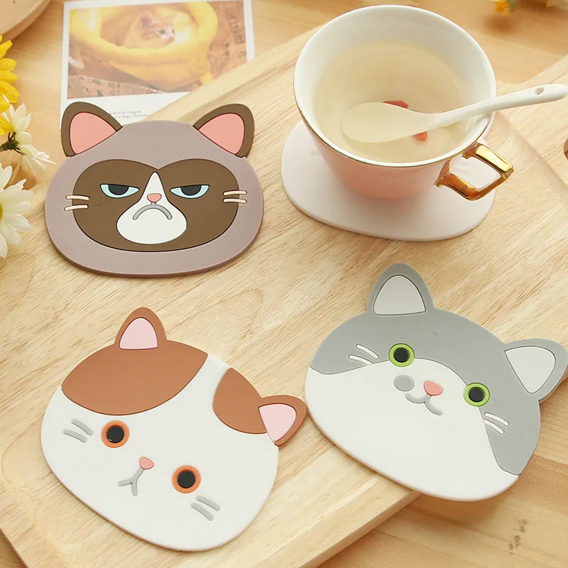 

Fashion Coasters Cartoon Cat Silicone Heat Insulation Spoon Pad Glass Cup Tableware Cushion Cushion Bowl Non-slip Mat FBE2