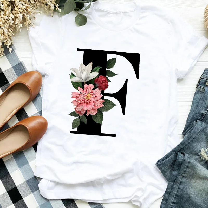 

Women Lady Floral Ladies Letter G Fashion Short Sleeve Print Ladies T Tee Womens Shirt Clothes Tshirt Female Top Graphic T-shirt
