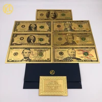 7pcsset america money set 1 2 5 10 20 50 100 dollar gold banknotes in 99 9 gold plated fake money for collection