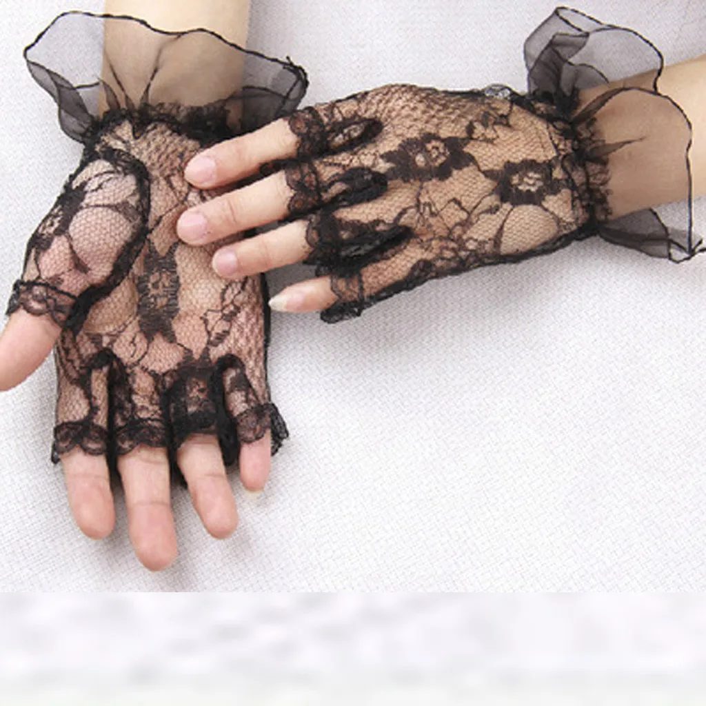 

Gloves Ladies Short Black Lace Fingerless Gloves Net Goth Gothic Fancy Dress Elegant Vintage Evening Party Gloves Dropshipping