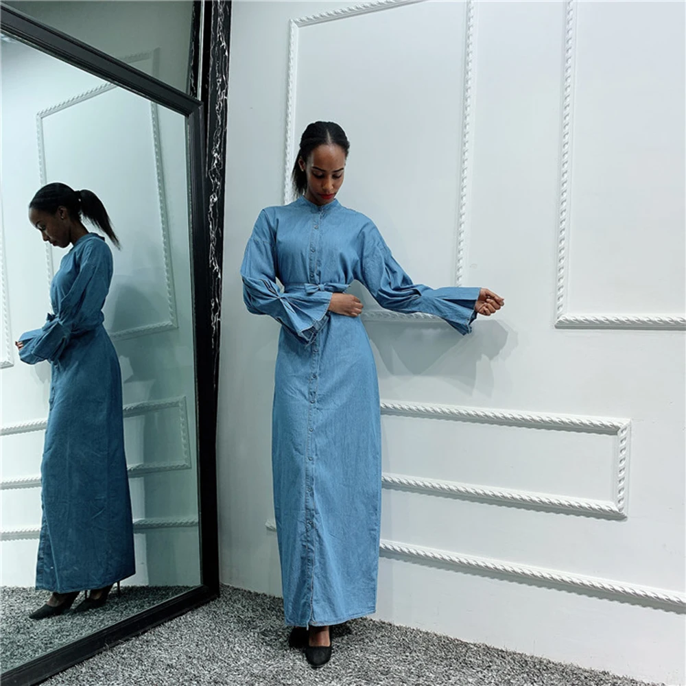 Caftan Дубай Abaya хиджаб мусульманское джинсовое платье Катар саудовские арабские