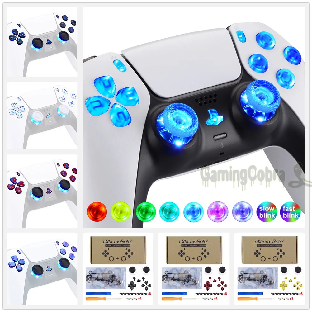 

eXtremeRate luminated Dpad Thumbstick Share Option Home Face Buttons 7 Colors 9 Modes DTF LED Kit for PS5 Controller BDM-010