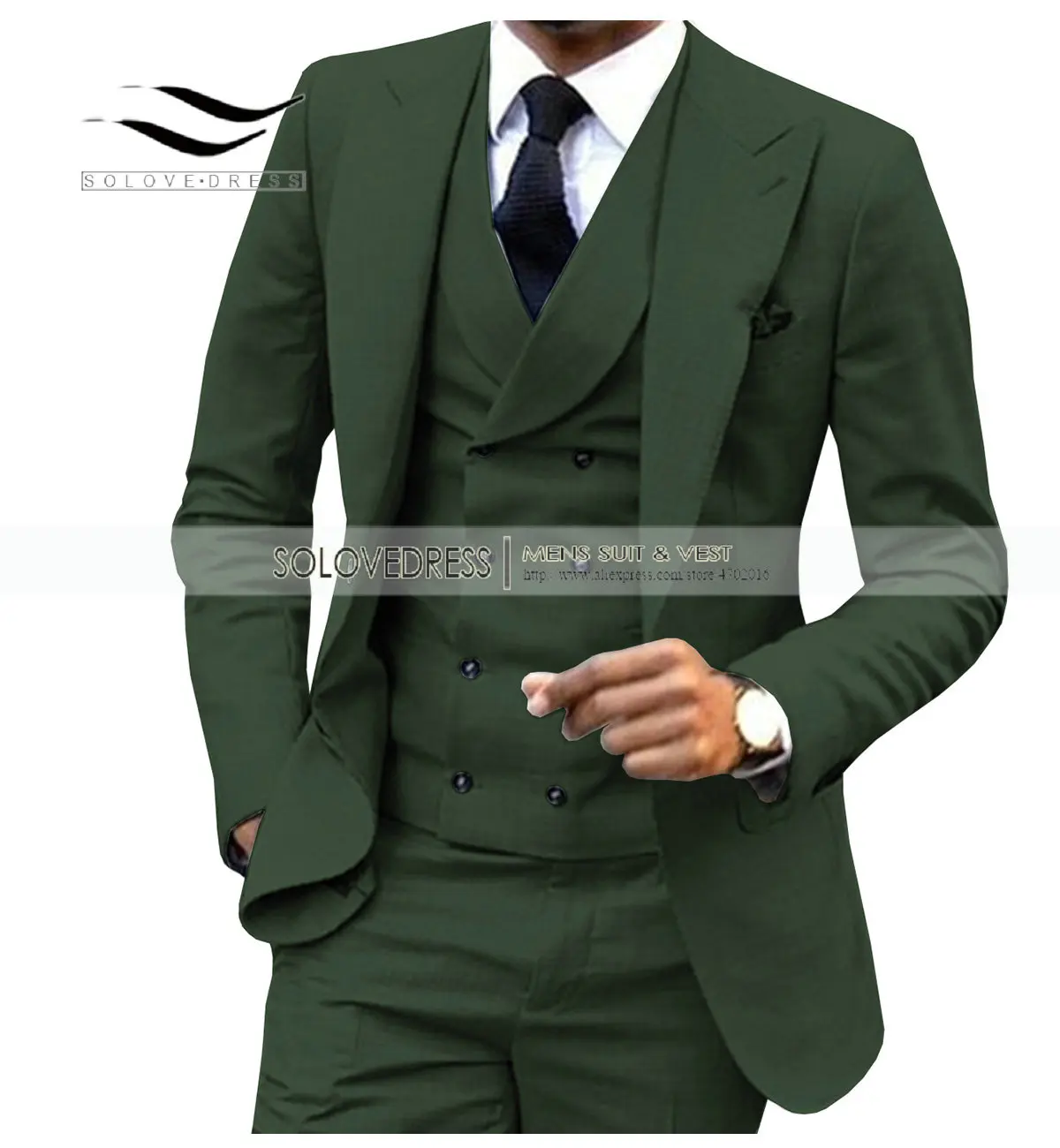 Hunt Green Мужской костюм из 3 предметов бордовый двубортный жилет формальный деловой приталенный смокинг для свадьбы блейзер+ жилет+ брюки - Цвет: Hunt Green
