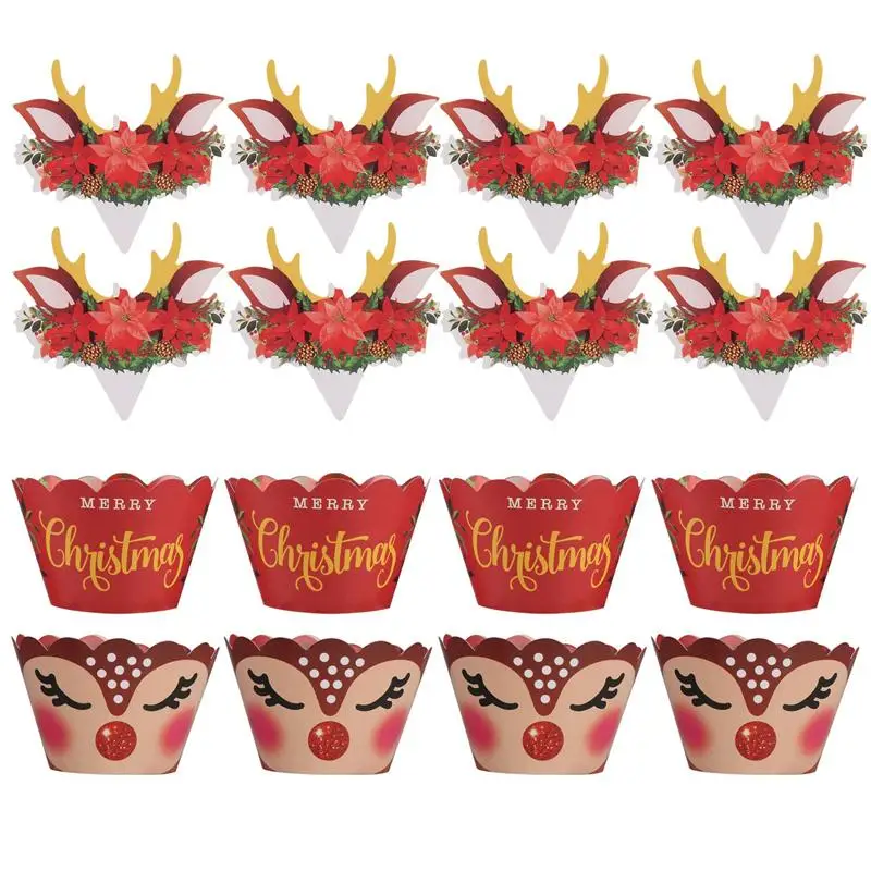 24 комплекта с рождественскими оленями украшение торта бумажные Формы для кексов