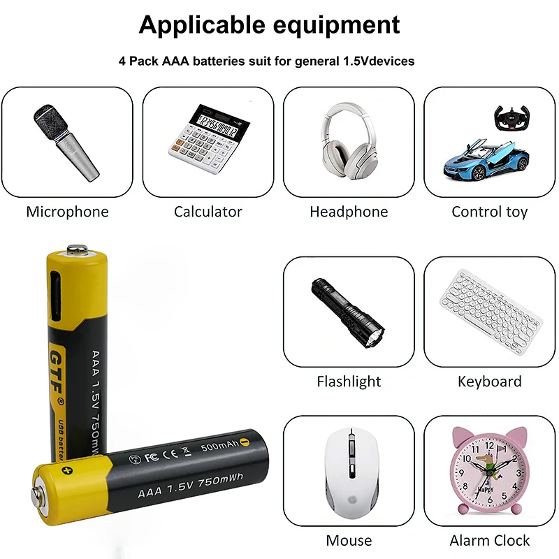 USB Type-C Charging AAA battery 1.5V 500mah 750 mWh Lithium ion Battery 4 in 1 Type C Charg Cable LED Indicator | Электроника