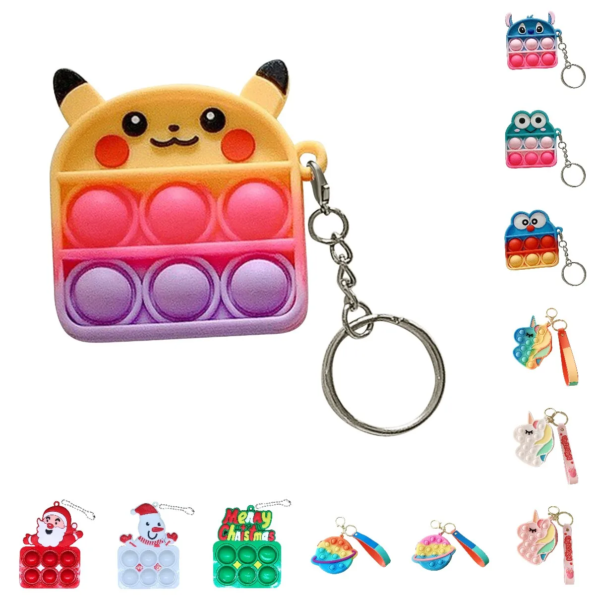 

New Decompression Creative Silicone Pop Its Tie-dyed Bubble Dinosaur Fidget Toys Mini Fidget Kawaii Keychain Toys Squishy Gifts