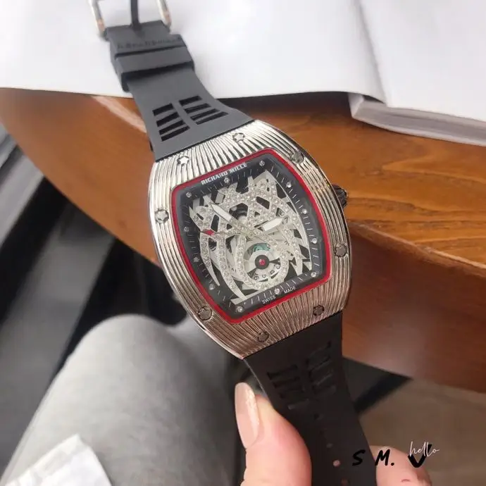 

Luxury Men's Watch Quartz Watches Three-Hand Hollow Business Rubber Band Wristwatch Male Clock Relogio Masculino Richard