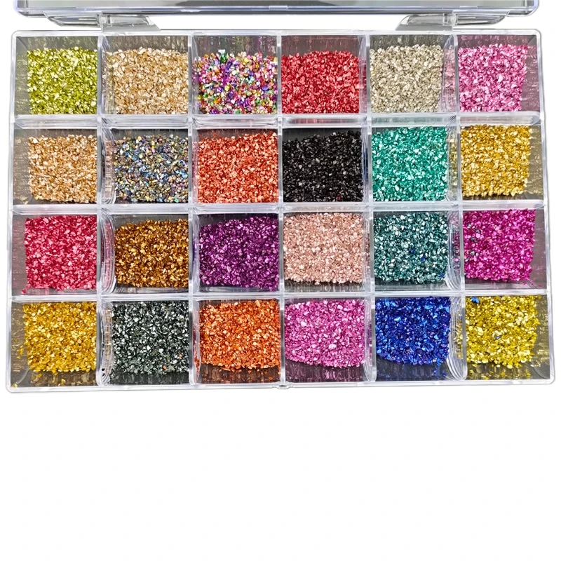 

2021 New 24 Pieces Irregular Glass Sequins Broken Glass Pieces Suitable for Nail Art Decoration Resin Mold Handmade Crafts