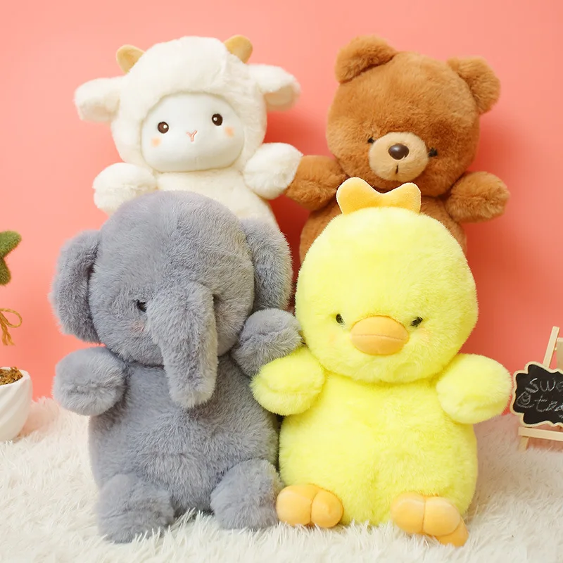 

New 23cm Four Styles Soft Kawaii Animal Plush Toys Cute Stuffed Teddy Bear Elephant Chicken Lamb Sheep Doll Pillow For Kids Gif