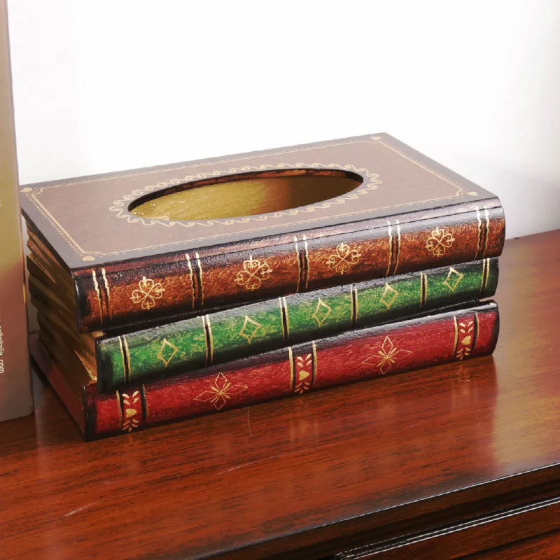

Retro style book type tissue box creative tissue box living room office table decoration napkin rack home decor WF1112
