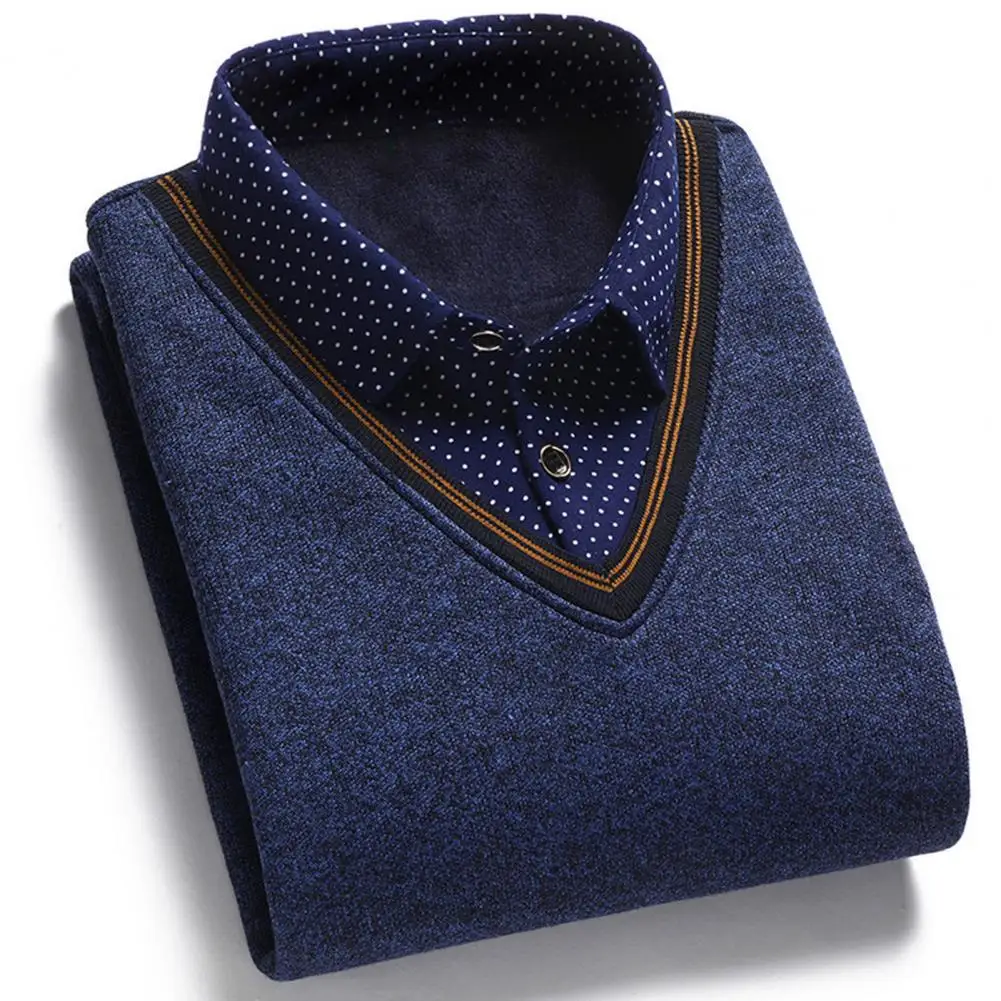

2021 New Autumn Winter Man Fake Two-piece Shirt-collar Sweater Fashion Grid Solid Thicken Warm Sweater Male Plus thicken Sweater