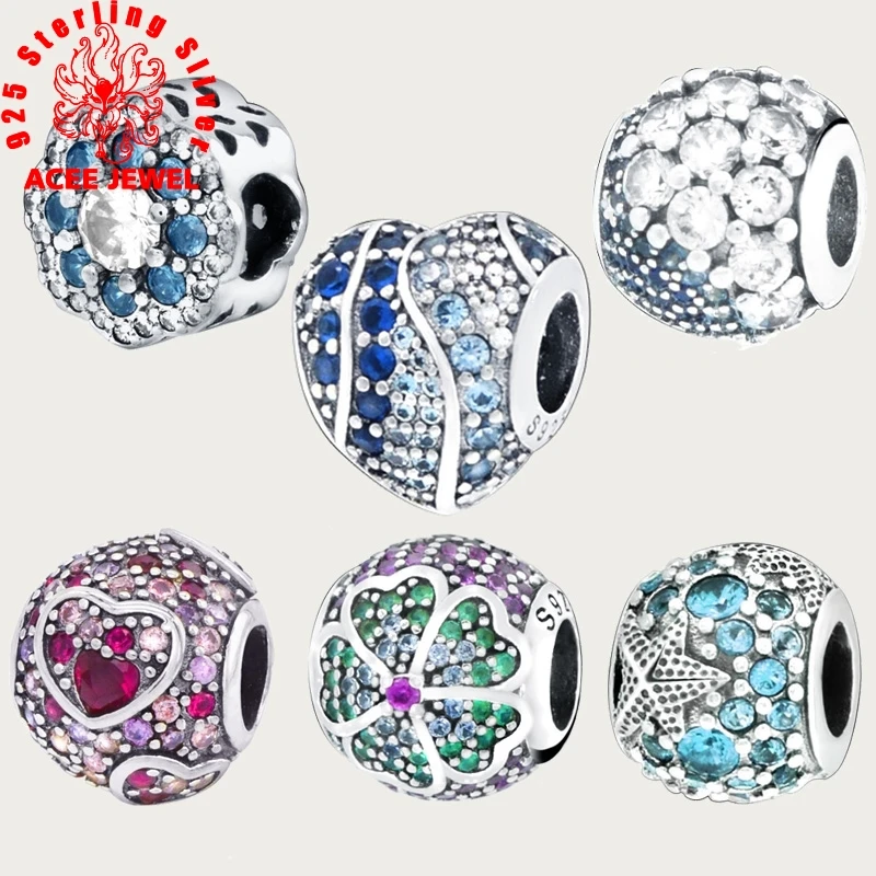 

Authentic 925 Sterling Silver 9 Multiple Color CZ Ocean Love Heart Beads charms fit Original Pandora Bracelets Women DIY Jewelry