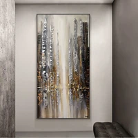 handmade gold silver fantasy city oil painting on canvas large size modern abstract vertical art picture for home wall decor