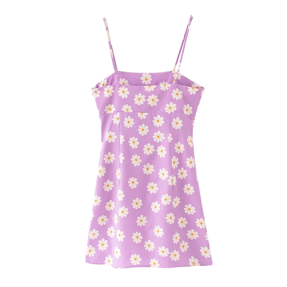 Женское мини платье с высокой талией и цветочным принтом летнее в пасторальном