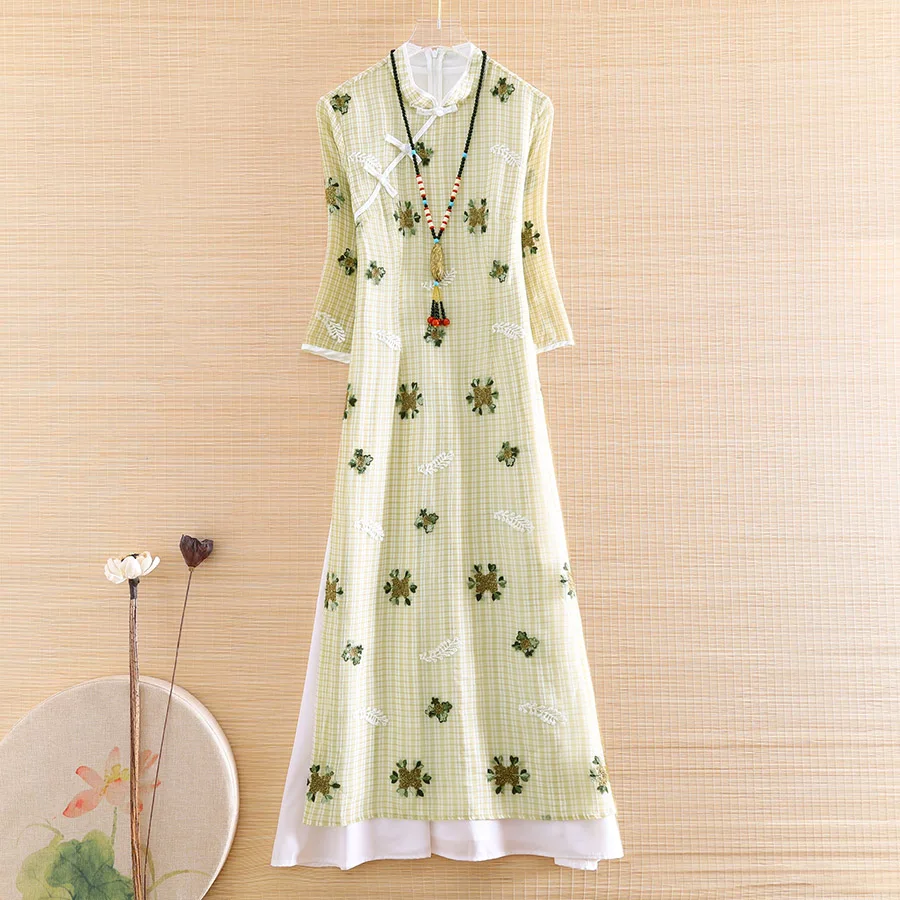 

Женское платье-Ципао с вышивкой, элегантное облегающее ТРАПЕЦИЕВИДНОЕ ПЛАТЬЕ в ретро стиле с рукавом 3/4, лето