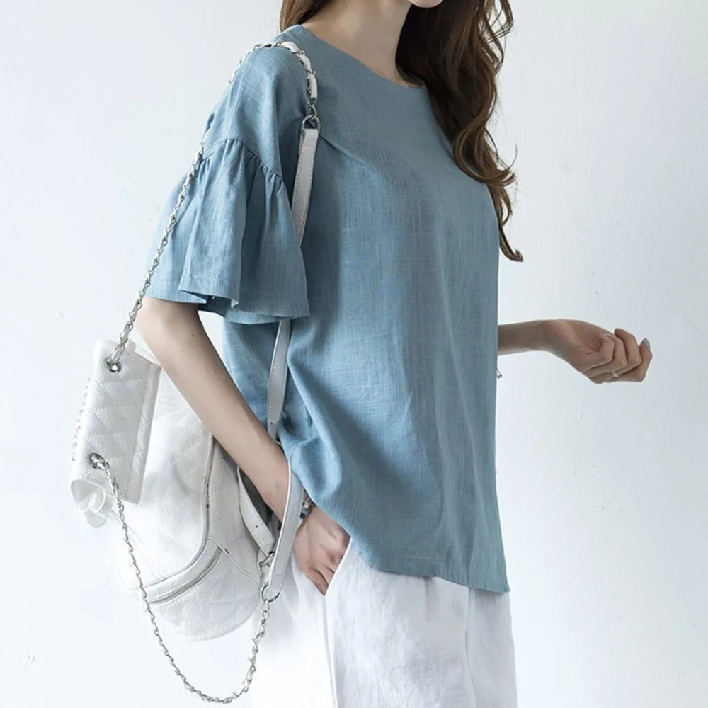 Хлопковая женская футболка весна лето корейский стиль милые расклешенные с