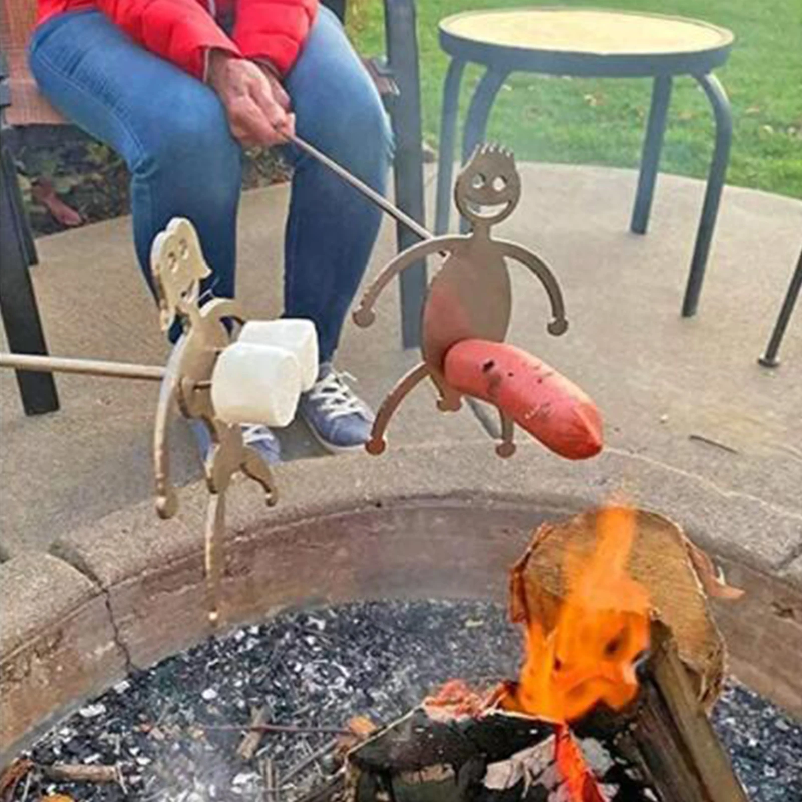 

Hotdog Boy Barbecue Skewer Holder Marshmallows Girl Kebab Roasting Stick Stainless Steel Grill Tool Kitchen Camping Accessories