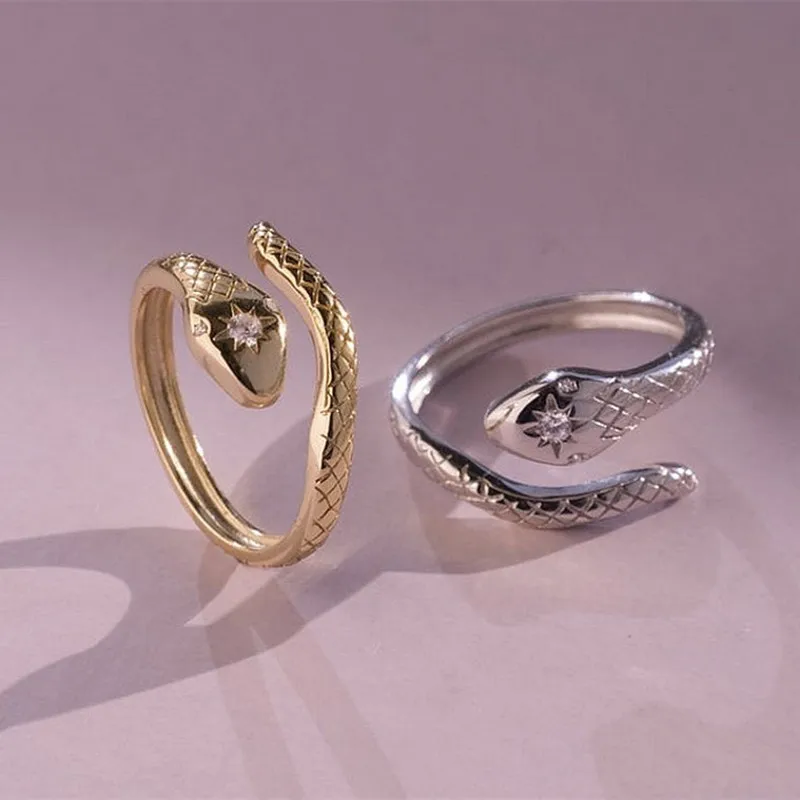 

Fashion Retro Exaggerated Crystal Snake Ring Women Men Punk Snake-Shaped Gold Color Open Adjustable Ring Trendy Jewelry Gift