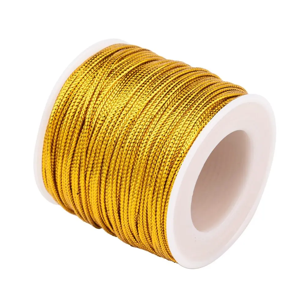 

50M Plastic Metallic Braided Cords 2mm Golden Color Thread Beading String Cord for Jewelry Making Findings Diy Bracelet