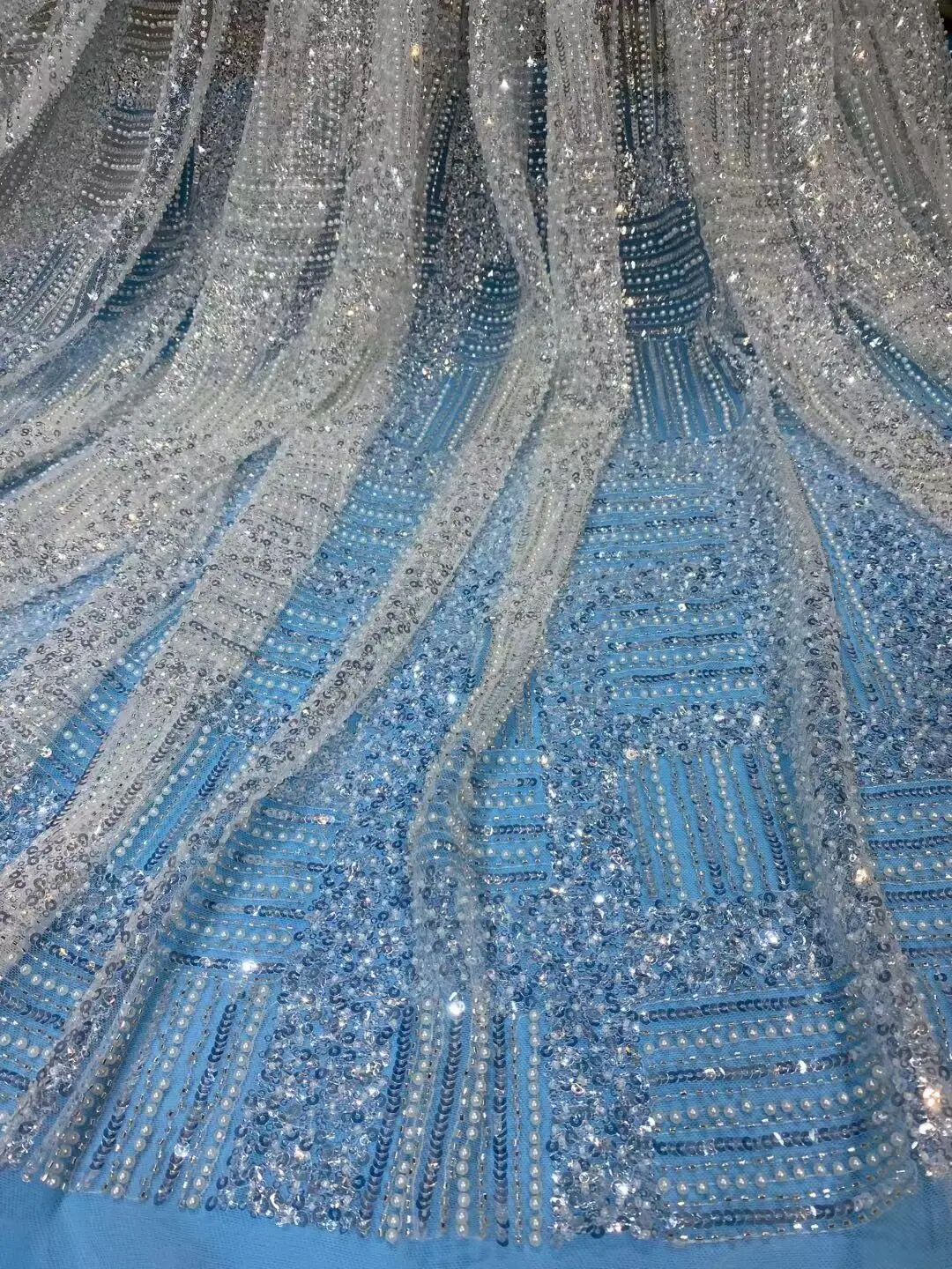

Luxury Hig-End Quality Cassic Made beaded and sequins Lace J-888888 African Bead Fabric for Wedding Dress
