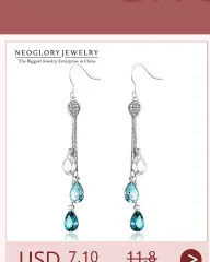 Neoglory синяя австрийская Хрустальная Длинная кисточка из горного хрусталя Boho люстра Висячие серьги для женщин Свадебные украшения JS9 B1