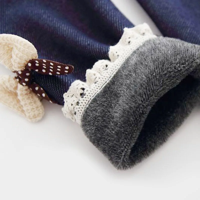 Высококачественные плотные теплые джинсы на зиму и весну леггинсы с бантом для