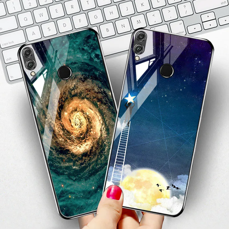Чехол из закаленного стекла для huawei Honor 8X чехол s Fundas On 9 10 Lite Coque Звездный