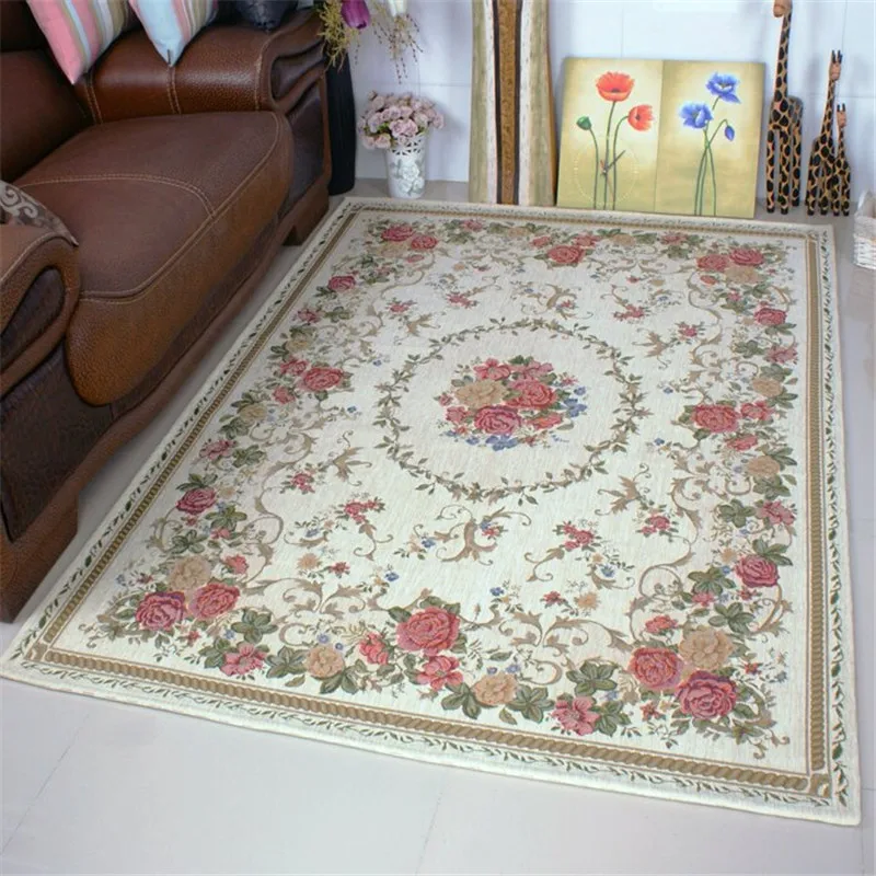 European Style Thick Delicate Floral Carpets For Living Room Decor Pastoral Area Rug Bedroom Home Floor Door Mat Big Carpet