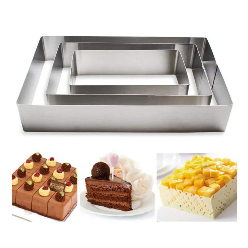 

3pcs Stainless Steel Mousse Ring Rectangle Cake Mould 4/6/8INCH Fondant Cookie Cutters Mousse Baking Bakeware Cake Tools Kitchen