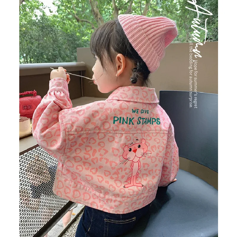 

Girls Autumn Parent-child Wear Korean Jacket Kid's Fashion Short Skirt Pink Leopard Print Two-piece Suit Raglan Sleeve