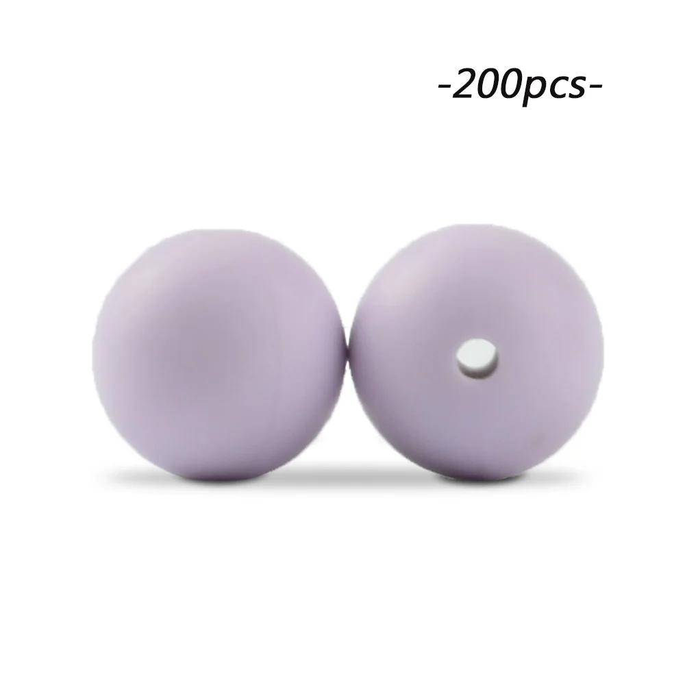 lavender fog LOFCA 200 шт./лот, силиконовые бусины, 15 мм, Круглый прорезыватель, ожерелье, детский прорезыватель, игрушка, BPA бесплатно, сделай сам, жевательные подвески, аксессуары для новорожденных, кормящих - Цвет: lavender fog