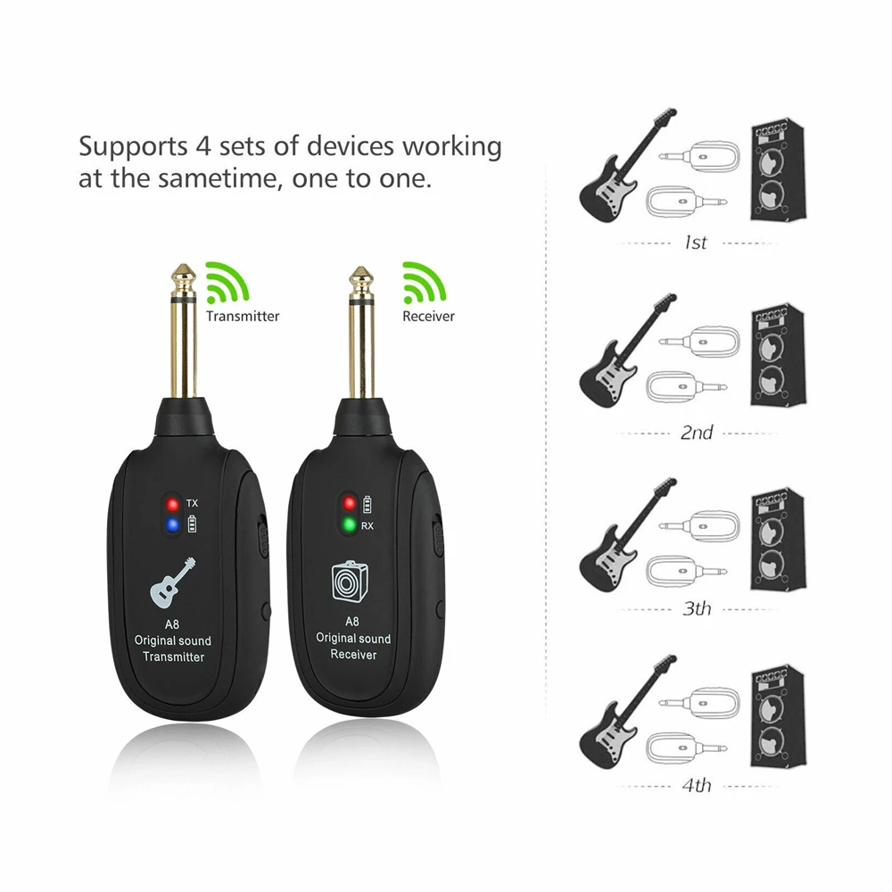 

Guitar Wireless System Transmitter Receiver Built-in Rechargeable 20Hz-20kHz
