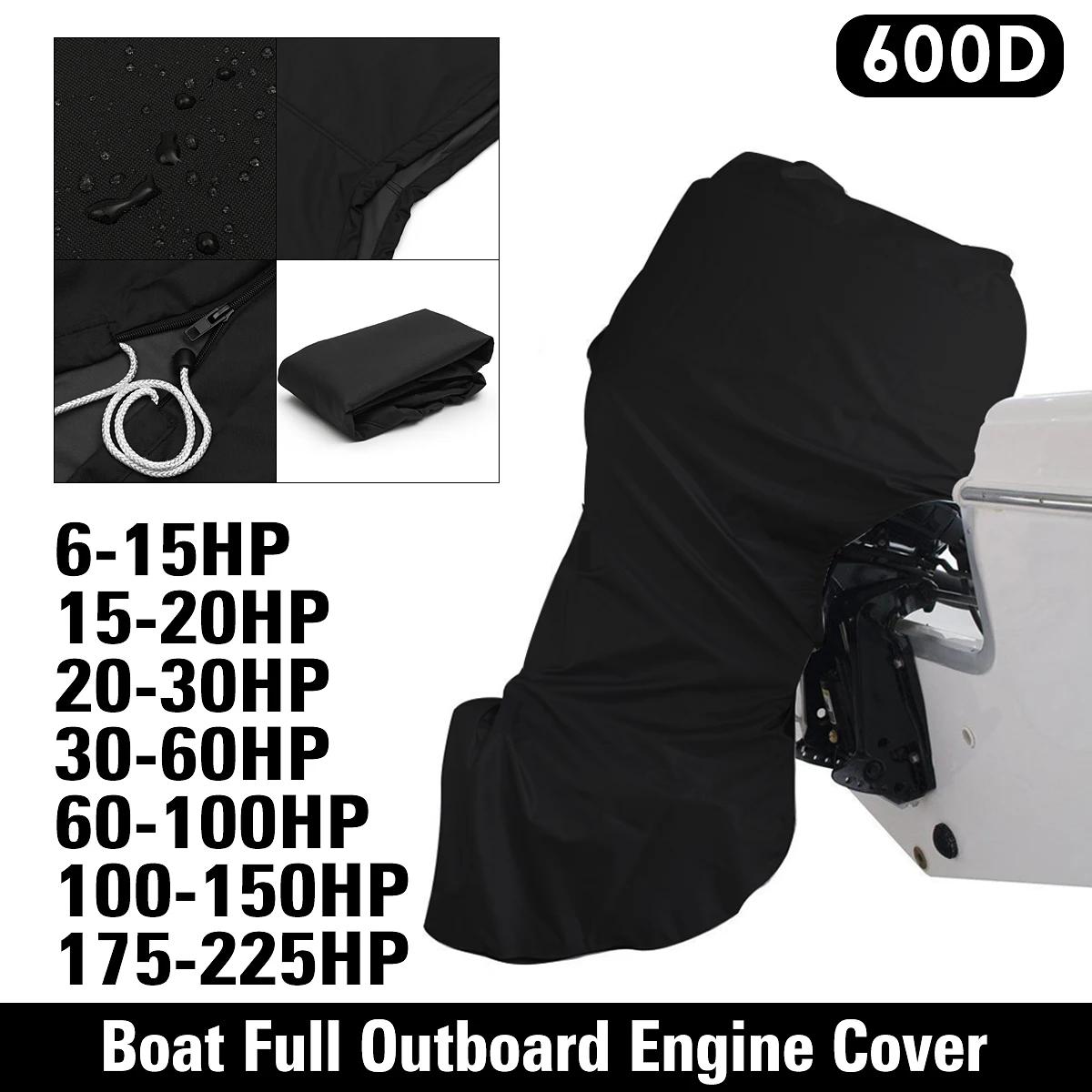 600D 6-225HP лодка полный мотор крышка подвесной двигатель протектор для 6-225HP лодочные моторы черный водонепроницаемый