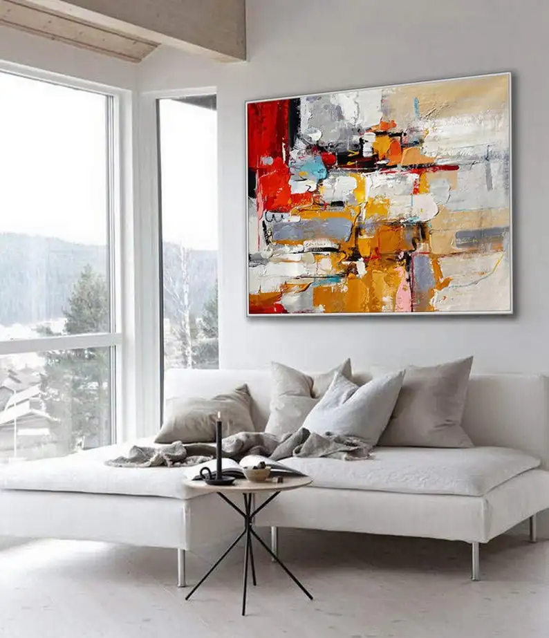 Koop Handgemaakte Acryl Schilderen Paletmes Moderne Canvas Art Werk Abstract Kunstwerk Grote Wall Art Office Woonkamer Decor Olie