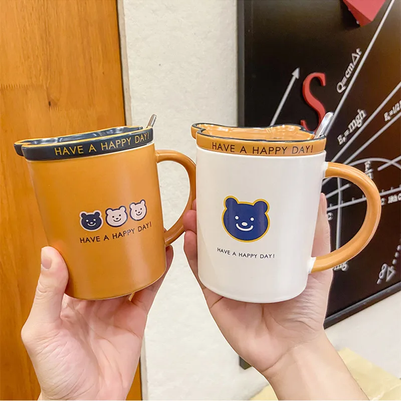 

Korean Kids Cartoon bear water cups Creative cute animal gift morning milk mug home student couple coffee cups