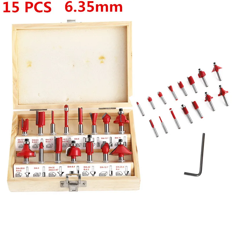 15 pcs Router Bit ЕС 220 В США 110 в 800 Вт деревообрабатывающий электрический триммер фрезерование древесины гравировальный долбежный обрезной станок ручная резьба по дереву маршрутизатор - Цвет: 15 pcs Router Bit