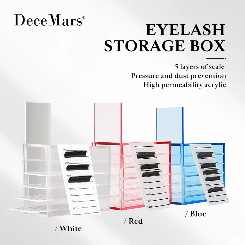 DeceMars  False Eyelashes Storage Box 5 Layers Acrylic Pallet Lash Holder RED/BLUE/WHITE