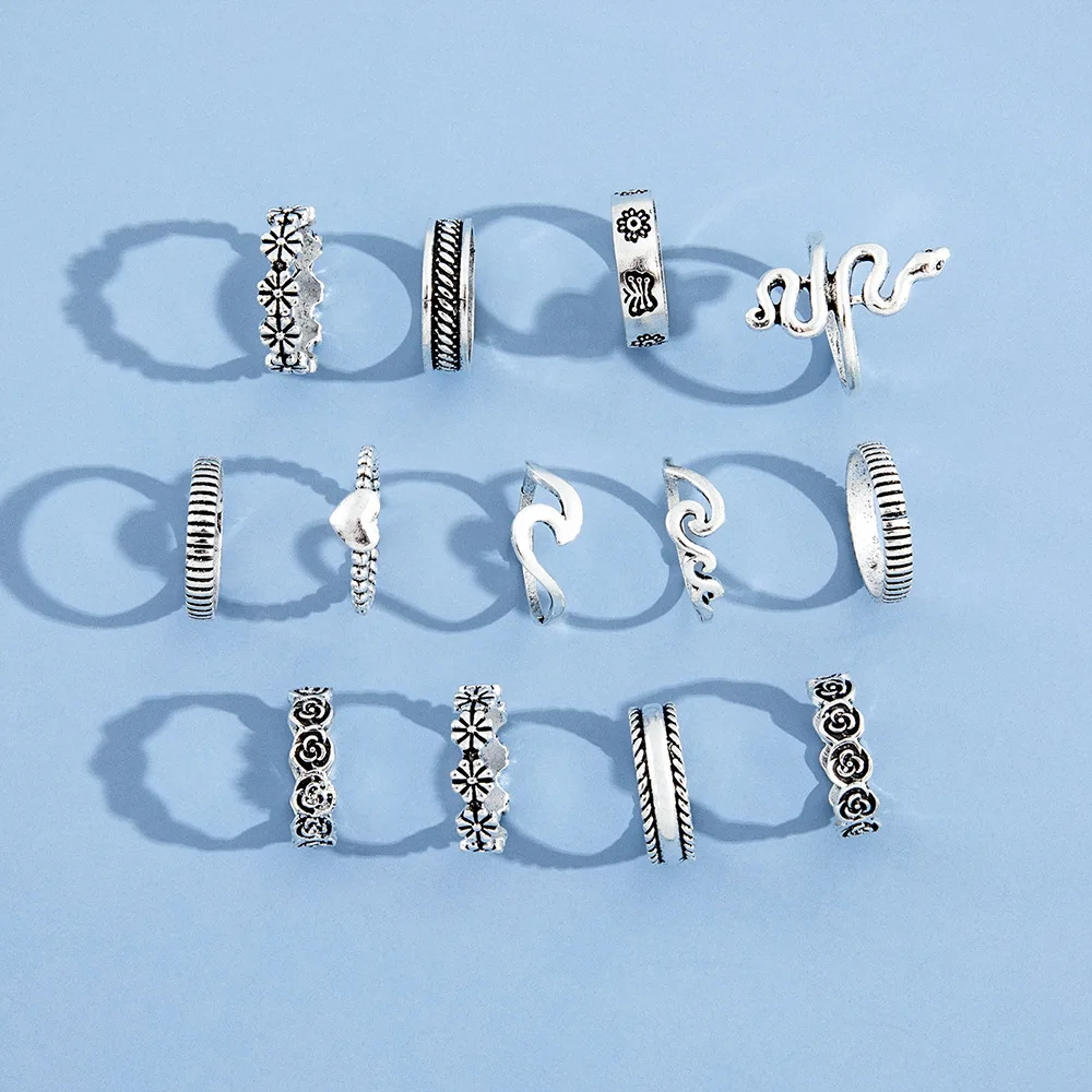 Модное серебряное кольцо в форме змеи для женщин стиле ретро бохо цветок