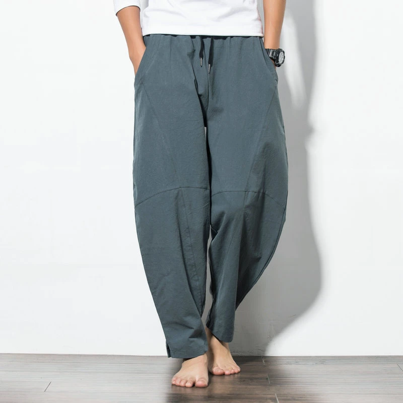 Pantalones holgados de lino y algodón para hombre, pantalón informal de verano, Color sólido, talla grande, M-5XL, novedad de
